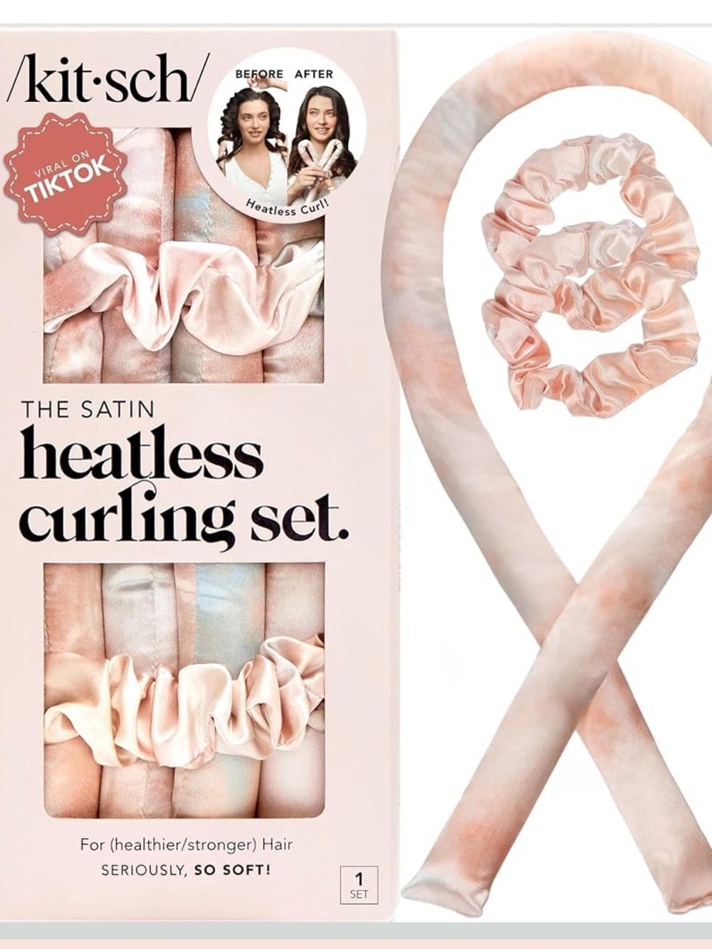 Kitsch Satin Heatless Curling Set - Blush Tie-Dye